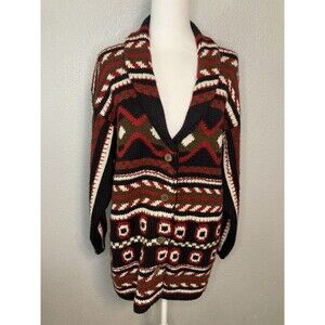 VTG Carol Little PM Wool Blend Multicolor Textured 90s Collared Cardigan Sweater